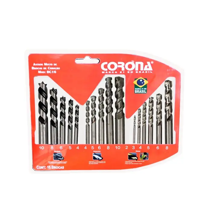 JUEGO MIXTO DE BROCAS DE COBALTO 16PC MARCA: CORONA, MOD: BC16 (50PCS/1CTN)